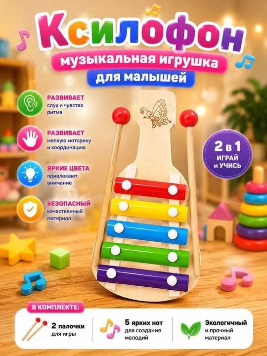 Металлофон для детей (5-7 нот) — развивающая музыкальная игрушка - 