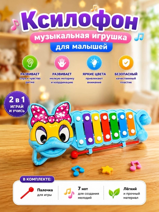 Металлофон для детей (5-7 нот) — развивающая музыкальная игрушка - 