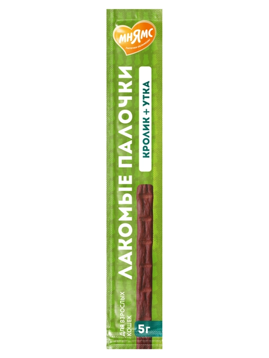 МНЯМС Лакомство для кошек, палочки с уткой и кроликом, 10 х 5гр
