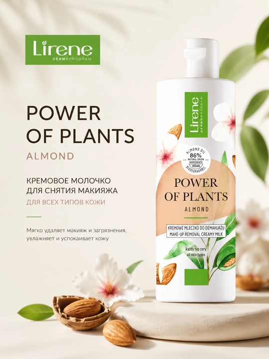 LIRENE POWER OF PLANTS ALMOND MAKIYAJDAN TOZALASH UCHUN MOLOCHKO 200ML - 