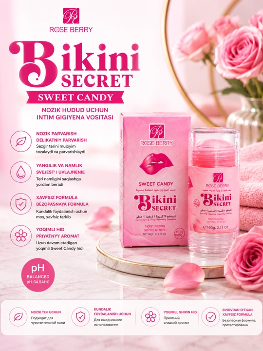 Rose Berry Bikini Secret Sweet Candy intim dezodoranti, 60 g - 