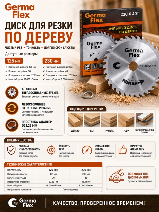 Диск пильный Germa Flex по дереву 125 мм / 230 мм