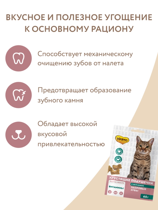 МНЯМС лакомство для кошек Хрустящие подушечки Здоровые зубы с цыпленком 60gr