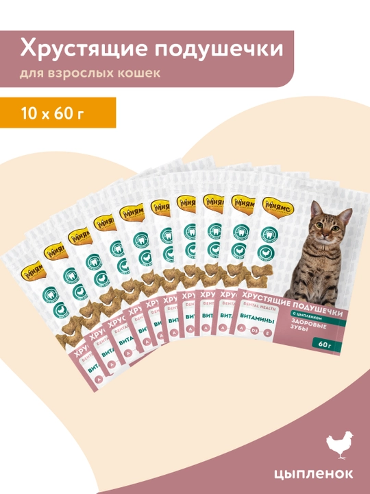 МНЯМС лакомство для кошек Хрустящие подушечки Здоровые зубы с цыпленком 60gr