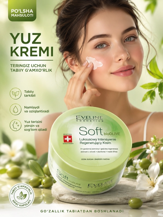 Eveline Extra Soft Bio Olive yuz kremi – terini namlovchi va oziqlantiruvchi krem - 
