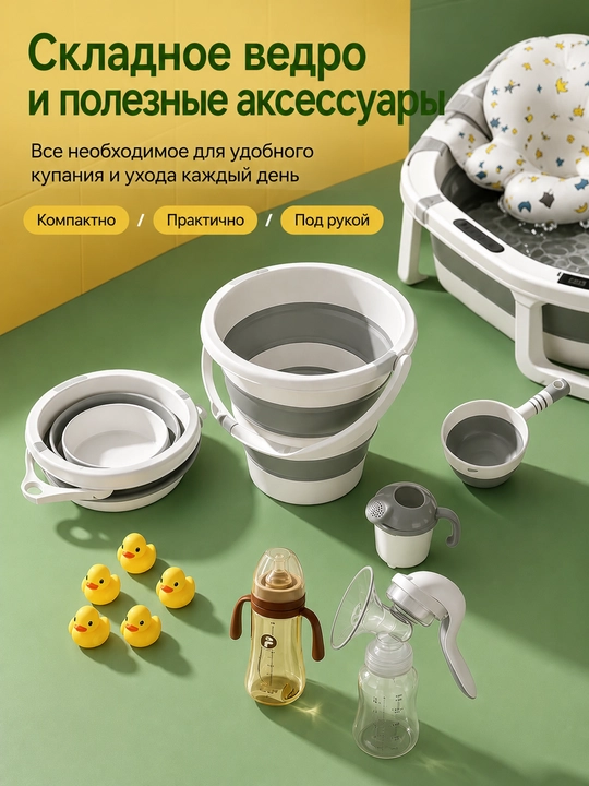 Cho‘miltirish uchun bolalar vannasi, tog‘ora, tepalik, cho‘mich, chelak, yig‘ma to‘plam