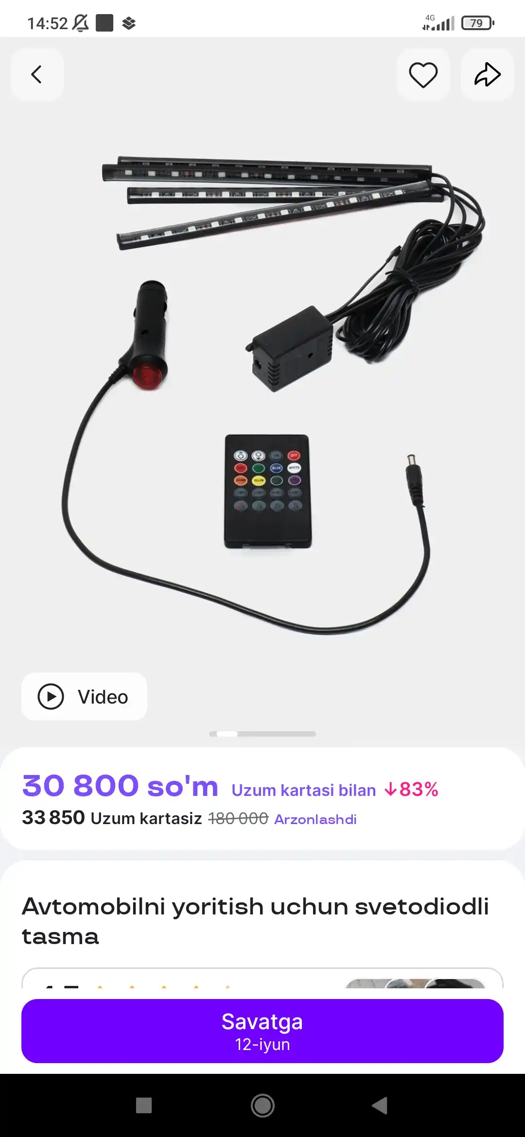 Avtomobilni yoritish uchun svetodiodli tasma