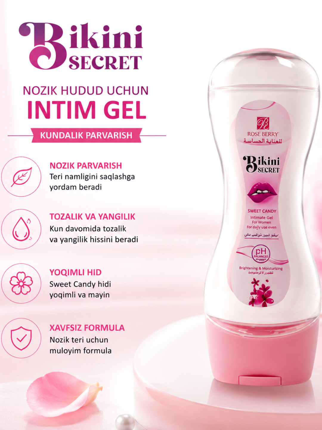 Bikini secret sweet candy intim gel, nozik hudud uchun kundalik parvarish, 150 ml
