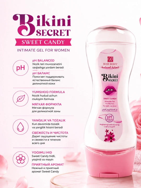 Bikini secret sweet candy intim gel, nozik hudud uchun kundalik parvarish, 150 ml