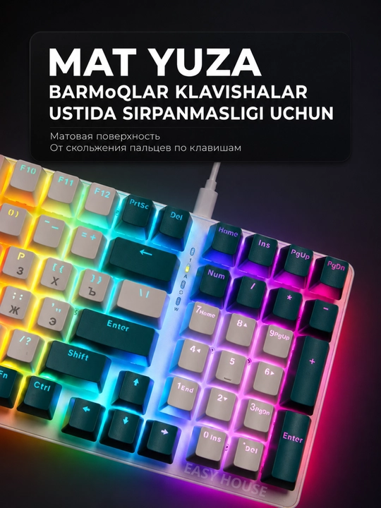 Mexanik klaviatura RGB yoritgichli, o'yin uchun keyboard, 100 tugma, qizil svitchlar
