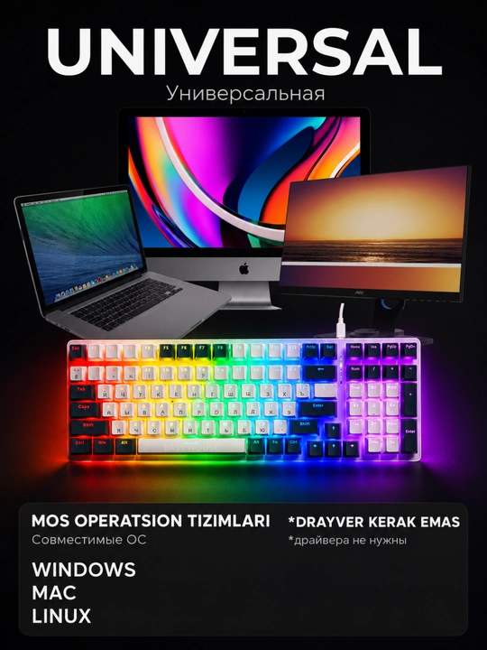 Mexanik klaviatura RGB yoritgichli, o'yin uchun keyboard, 100 tugma, qizil svitchlar