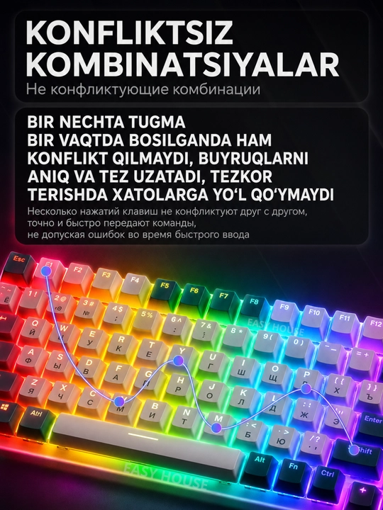 Mexanik klaviatura RGB yoritgichli, o'yin uchun keyboard, 100 tugma, qizil svitchlar