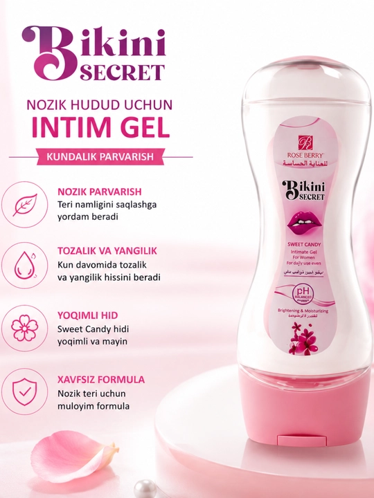 Bikini Secret Sweet Candy Intim Gel, Nozik Hudud Uchun Kundalik Parvarish, 150 ml