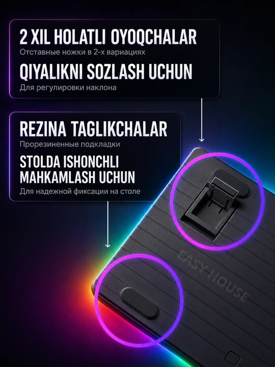 Mexanik klaviatura RGB yoritgichli, o'yin uchun keyboard, 100 tugma, qizil svitchlar