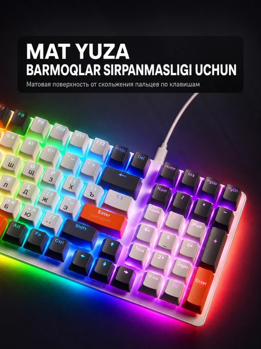 Mexanik klaviatura RGB yoritgichli, o'yin uchun keyboard, 100 tugma, qizil svitchlar