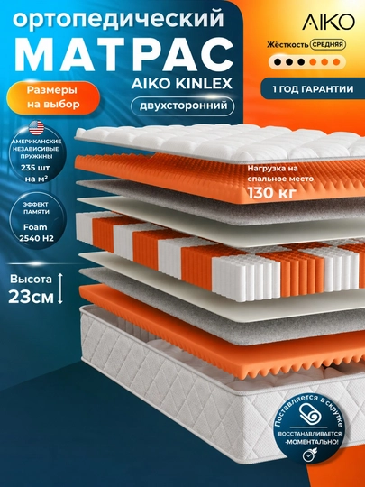 Матрас AIKO Kinlex ортопедический, пружинный, односпальный, двуспальный, матрац на кровать — AIKOWDS-MATRAS-БЕЛЫЙ-210x170