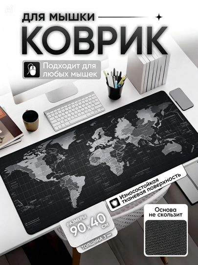 Большой коврик 90x40x3 мм, игровой и офисный коврик для клавиатуры и мыши — GAMAC-KOVRIK-ВИШН