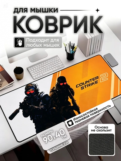 Большой коврик 90x40x3 мм, игровой и офисный коврик для клавиатуры и мыши — GAMAC-KOVRIK-ГОЛУБ