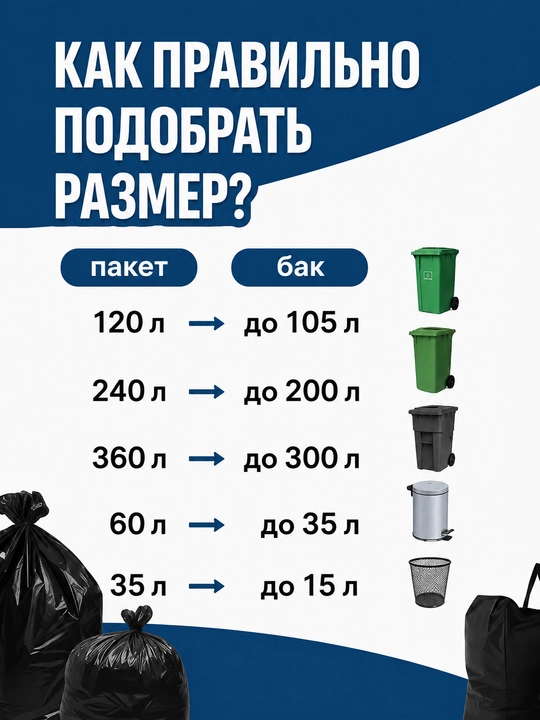 Прочные пакеты для мусора с ручками, 60 литров, 100 штук, устойчивые к разрывам и проколам