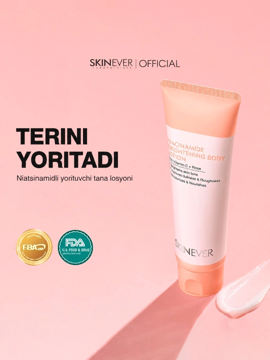 Oqartiruvchi tana losyoni SKINEVER, niasinamid, vitamin C va PDRN, 150 ml