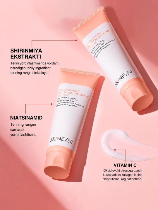 Oqartiruvchi tana losyoni SKINEVER, niasinamid, vitamin C va PDRN, 150 ml