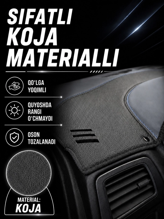 Cobalt, Lacetti, Spark, Nexia 1-3 uchun charmdan yasalgan torpeda uchun avtomobil gilami