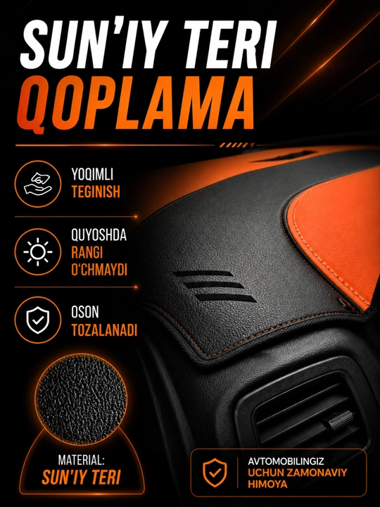 Cobalt, Lacetti, Spark, Nexia 1-3 uchun charmdan yasalgan torpeda uchun avtomobil gilami