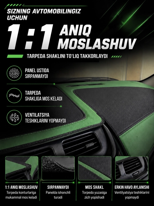 Cobalt, Lacetti, Spark, Nexia 1-3 uchun charmdan yasalgan torpeda uchun avtomobil gilami - 