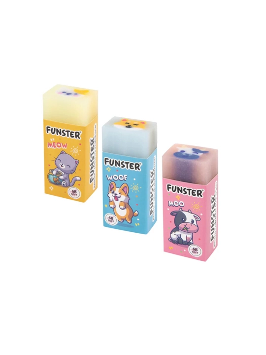 Ластик FUNSTER, 50х21х16 мм, прямоугольный, картонный держатель, 3шт