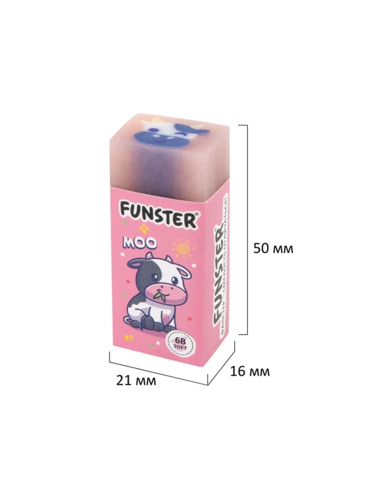 Ластик FUNSTER, 50х21х16 мм, прямоугольный, картонный держатель, 3шт