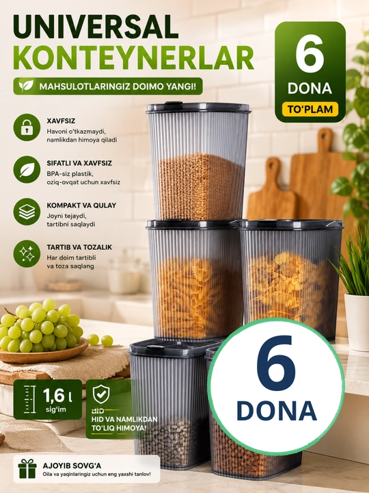 Контейнер для хранения риса, маша, гарох и других сыпучих продуктов - 