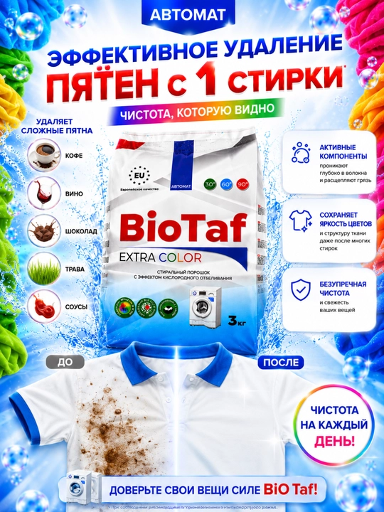 BioTaf Extra Color – мощный стиральный порошок для цветного белья