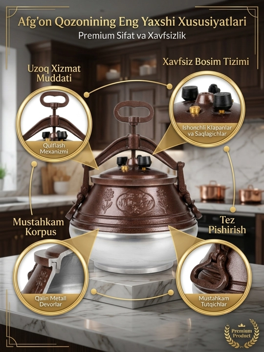 Afg'on qozoni, bosimli qozon, o‘choq va uy uchun, tez pishiruvchi qozon