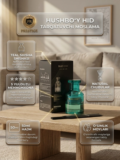 Avtomobil va uy uchun qamishli havo tozalagich Black Odor BO-12 diffuzor, 60g