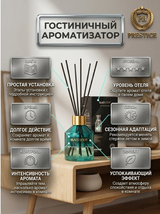 Avtomobil va uy uchun qamishli havo tozalagich Black Odor BO-12 diffuzor, 60g