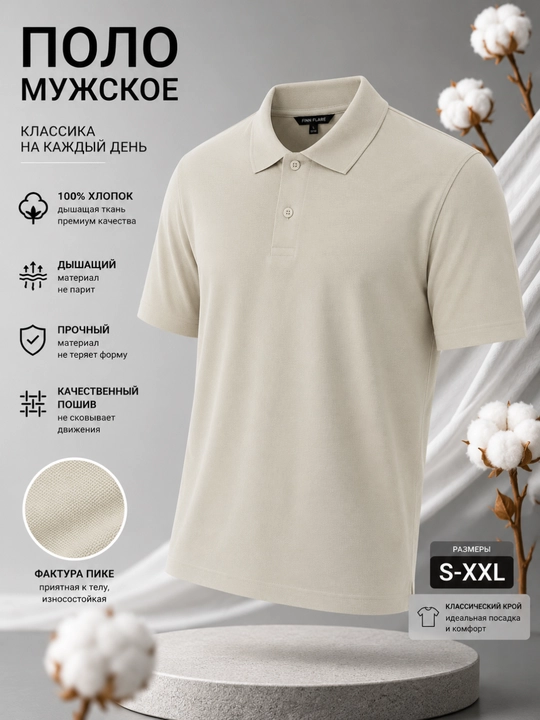 Erkaklar uchun 100% paxta pike polo, klassik bichimli, kalta yengli, S-XXL o‘lchamlarda