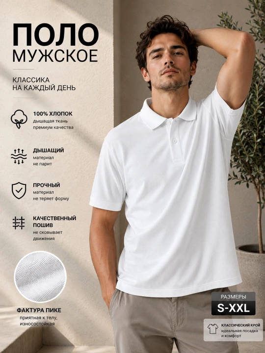 Erkaklar uchun 100% paxta pike polo, klassik bichimli, kalta yengli, S-XXL o‘lchamlarda