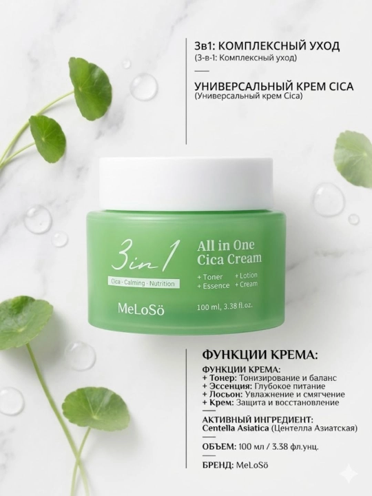 Ko'p funksiyali yuz kremi MeLoSö 3in1 All in One namlantiruvchi va yoshartiruvchi 100 ml