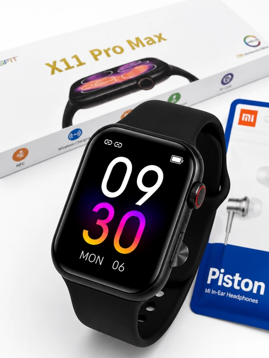 Android va iOS uchun X11 Pro Max Smart Watch aqlli soati, 45 mm + Piston quloqchinlari sovg‘a sifatida