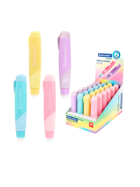 BRAUBERG REWIND suriluvchi o‘chirg‘ich, 112x21x24 mm, korpus pastel ranglar assortimenti - 
