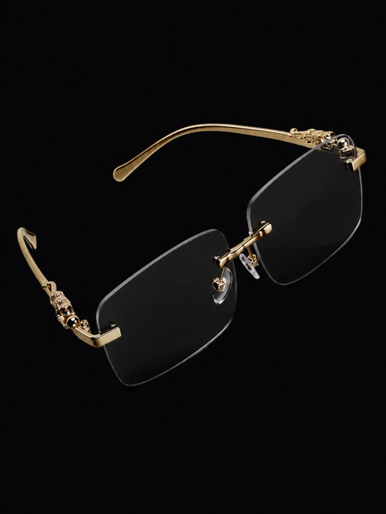Premium rimless quyosh ko‘zoynagi leopard dizaynli, UV400 himoya, oltin ramka - 