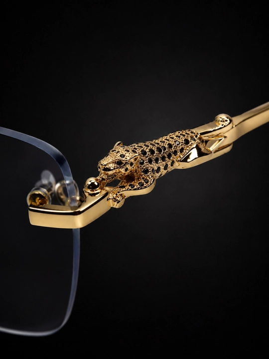Premium rimless quyosh ko‘zoynagi leopard dizaynli, UV400 himoya, oltin ramka