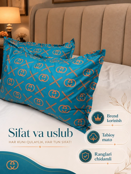 Yostiq jildi 70x50, Super satin, 2 dona ,100% paxta