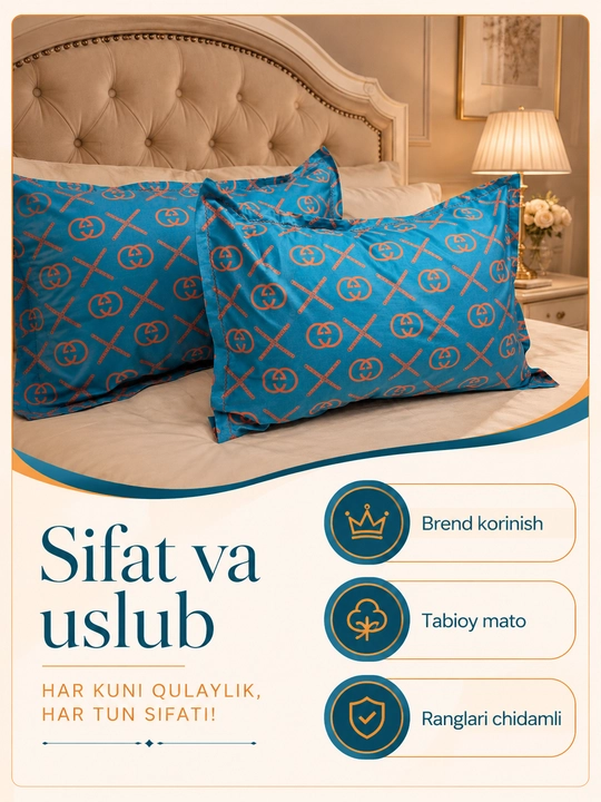 Yostiq jildi 70x50, Super satin, 2 dona ,100% paxta