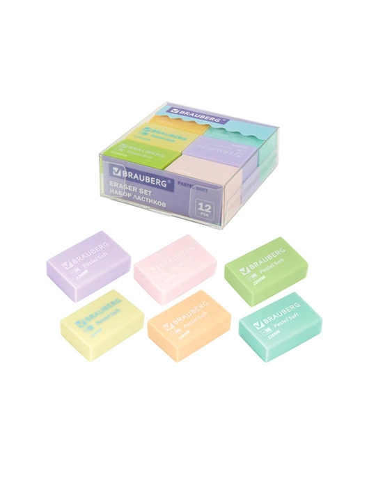 BRAUBERG o‘chirgichlari, 12 dona to‘plam, assortiment, 229598 - 