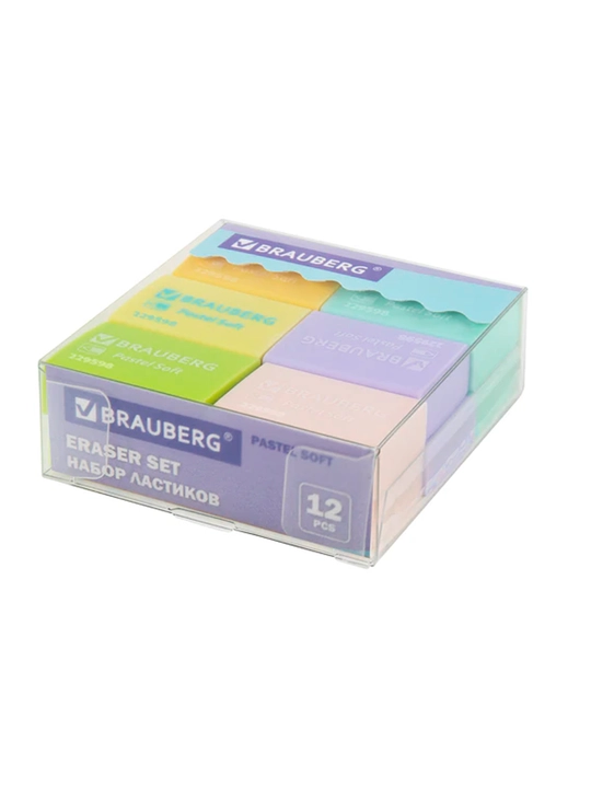 BRAUBERG o‘chirgichlari, 12 dona to‘plam, assortiment, 229598