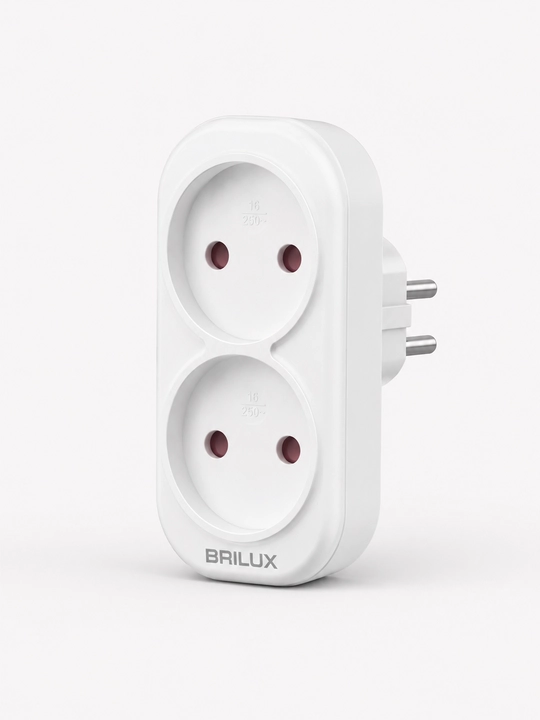 Тройник и двойник электрический BRILUX с выключателем