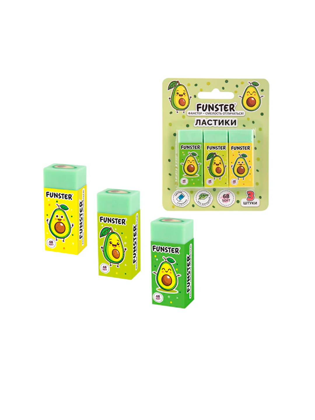 FUNSTER o‘chirgichlari TO‘PLAM 3 dona, 50x21x16 mm, to‘g‘ri to‘rtburchak, blister, 272724 - 