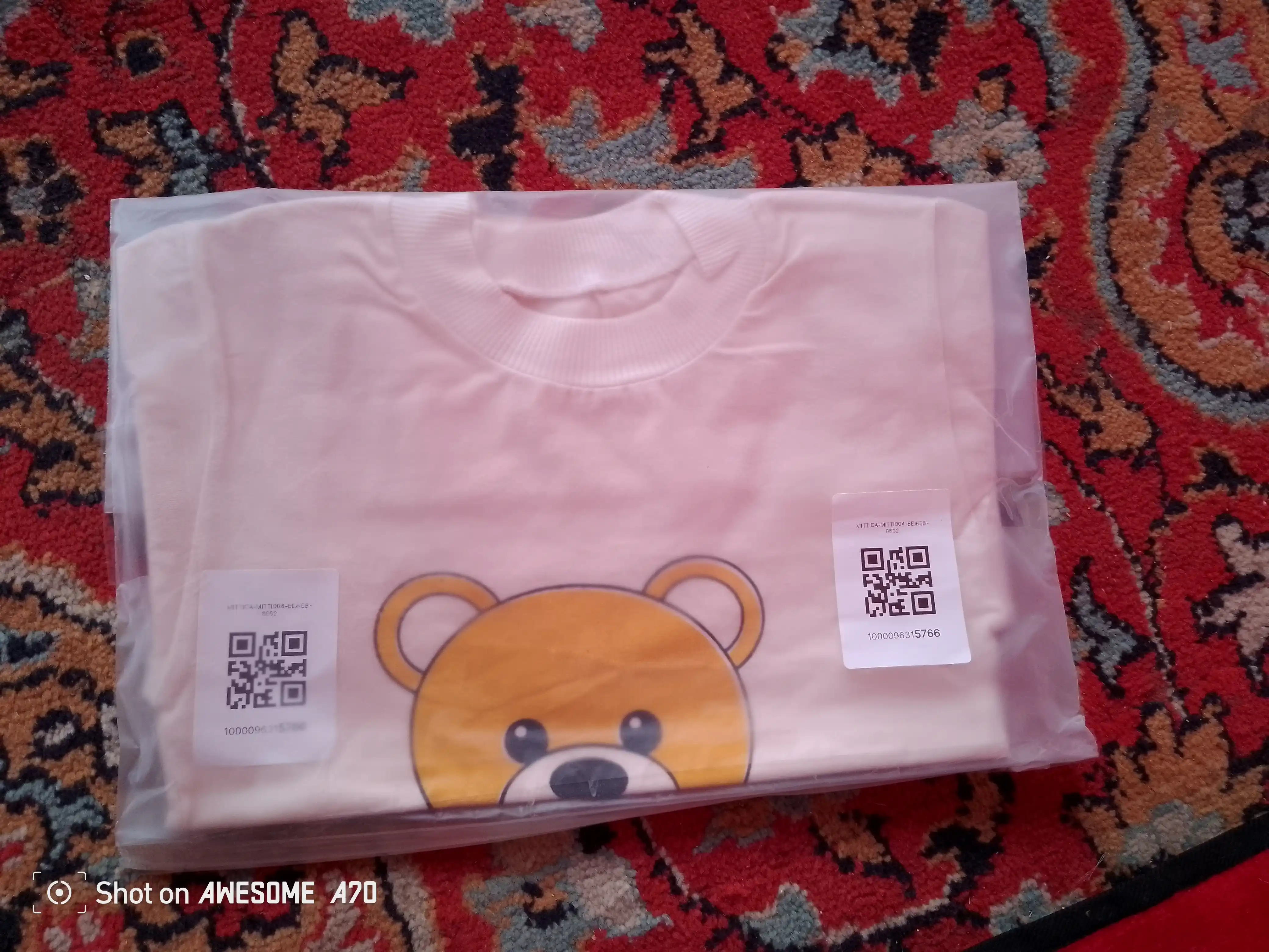 Bolalar uchun yumshoq futbolka, 100% paxta, ayiqcha printli (2-3 yosh)