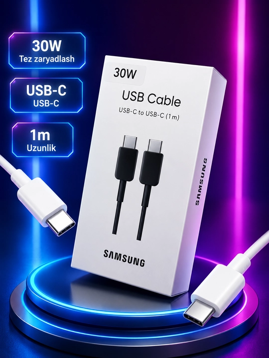 Samsung USB Type-C - Type-C zaryadlash va ma'lumot uzatish kabeli, 1 m, 30W, EP-DN705 - 